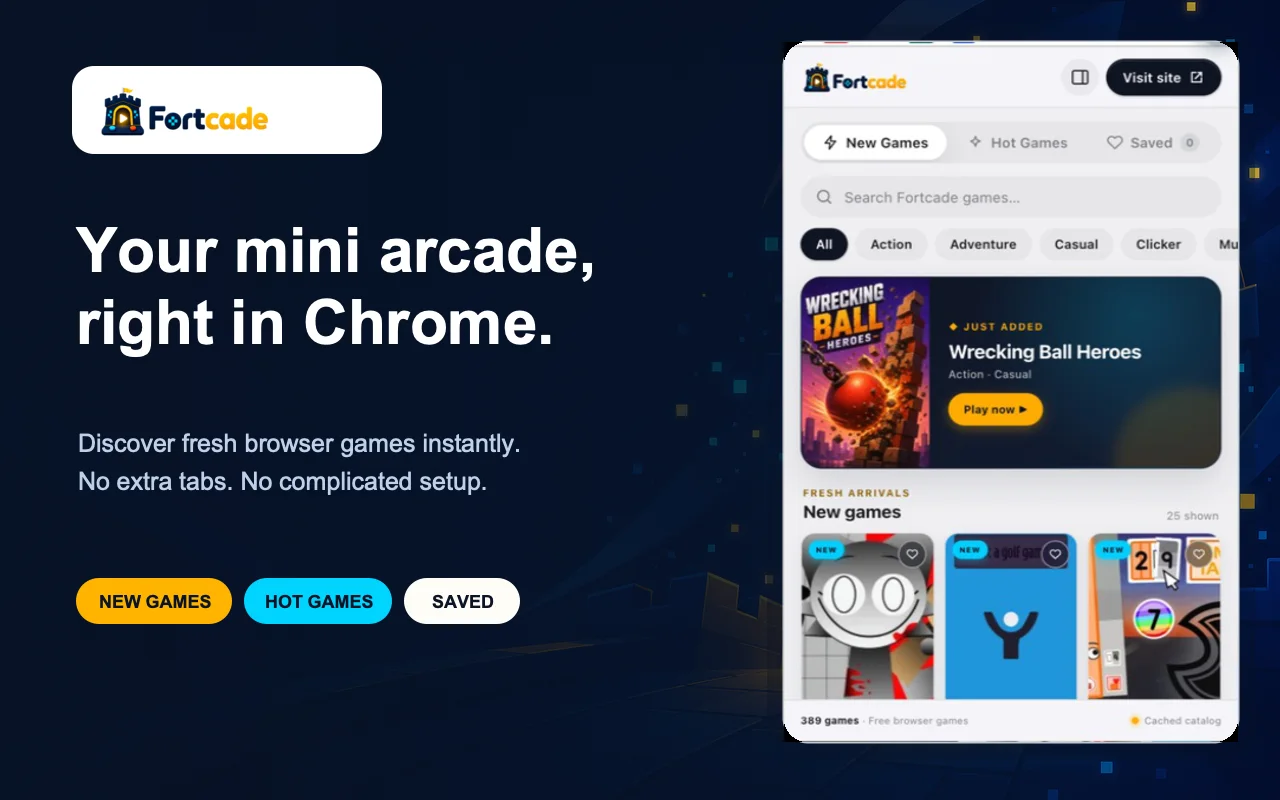 Fortcade Mini Arcade latest games popup