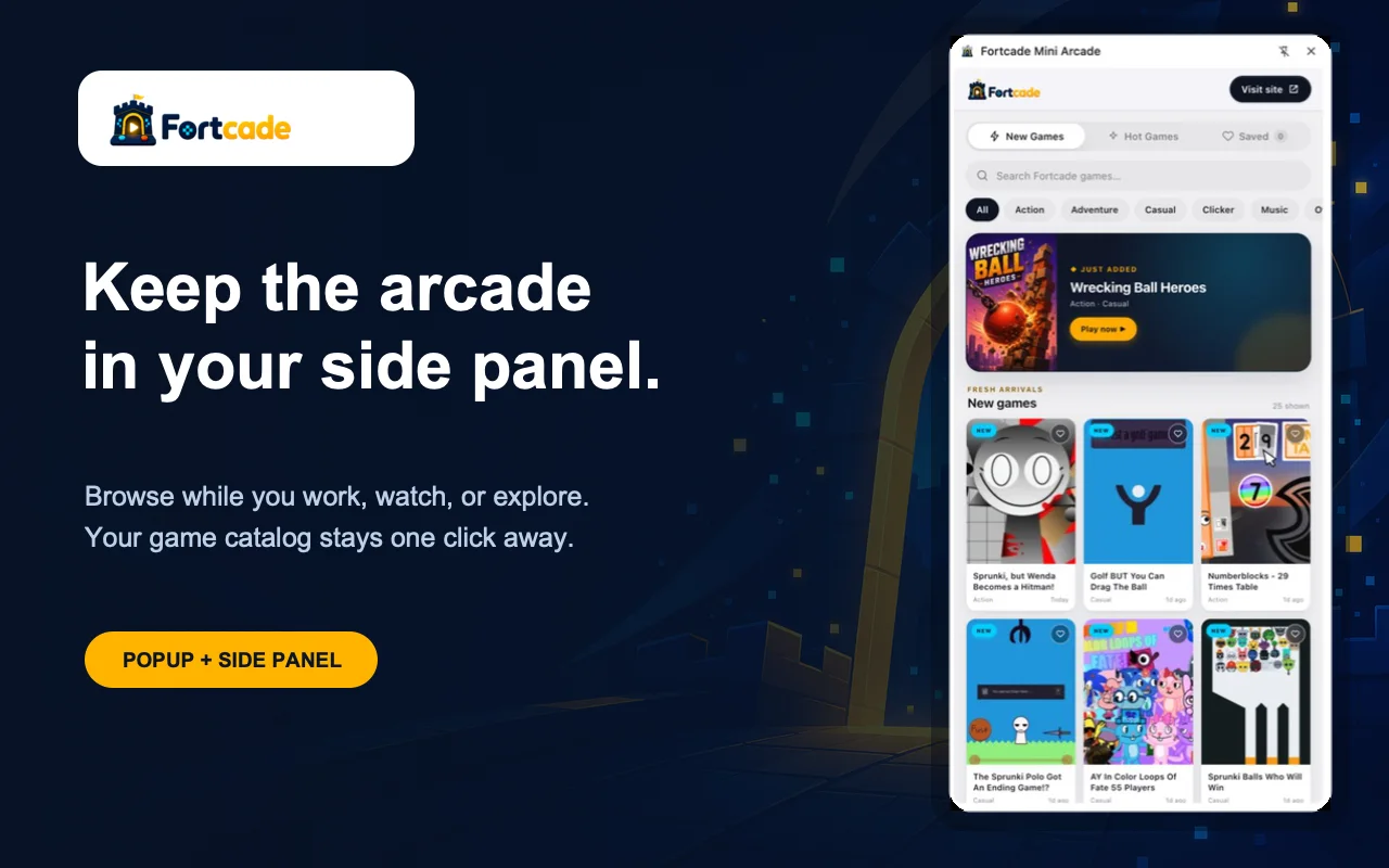 Fortcade Mini Arcade in the Chrome side panel