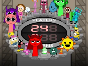 AY in Tick Drop! with 4 sprunki girls and mr sun game screenshot 1