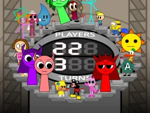 AY in Tick Drop! with 4 sprunki girls and mr sun game screenshot 2